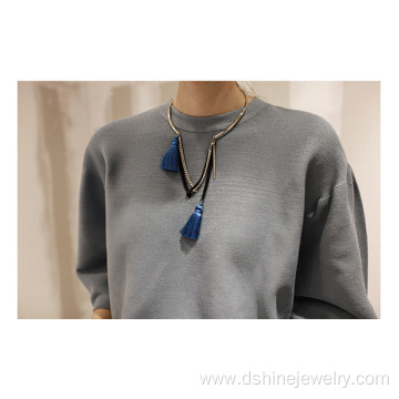 long tassel necklace Imitation suede fabric fringes Necklace